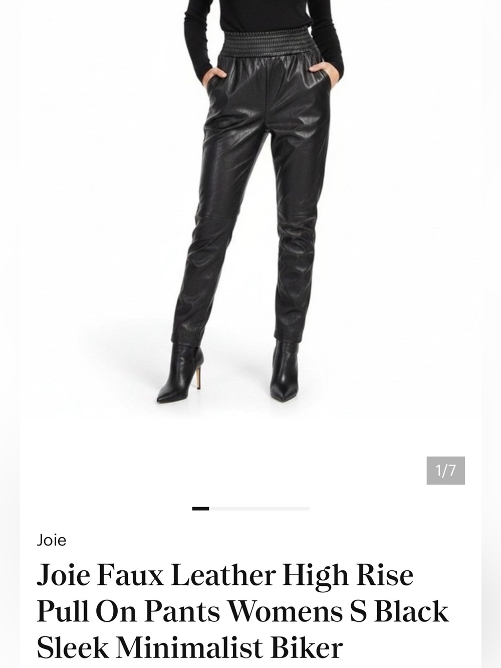 Joie Faux Leather High-Rise Pull-On Pants - Black, size small. Like new